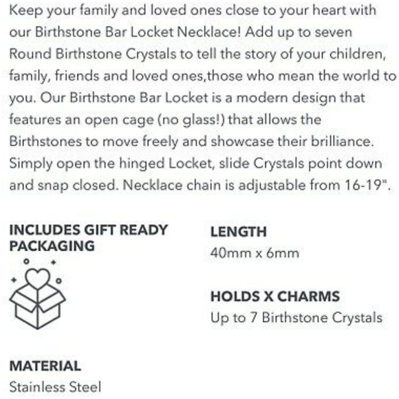 Crystals Birthstones Black Bar Necklace Swarovski Adjusts Origami Owl NWOT - Picture 9 of 12